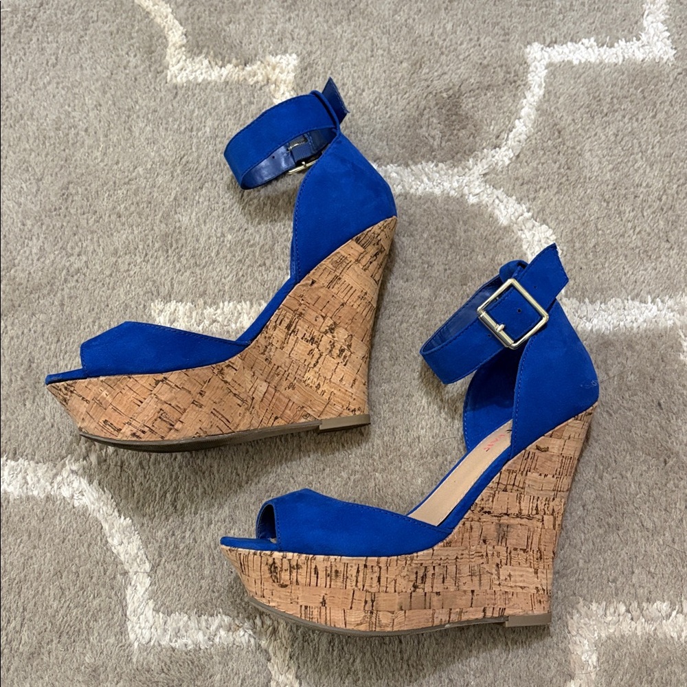 Just fab Mikayla cobalt blue platform wedge heels size 7 - Picture 4 of 17